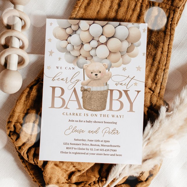 Teddy Bear Balloon Gender Neutral Baby Shower Invitation (Creator Uploaded)