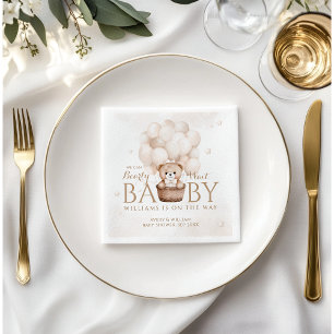 Teddy Bear Balloon Gender Neutral Baby Shower  Napkin