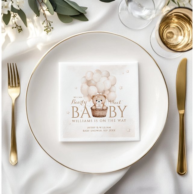 Teddy Bear Balloon Gender Neutral Baby Shower  Napkin (Creator Uploaded)