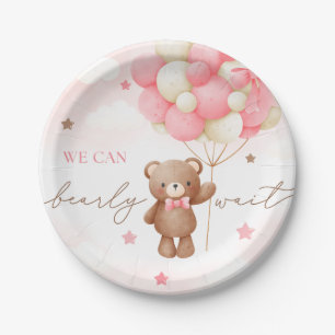 Teddy Bear Balloon Girl Baby Shower Paper Plates