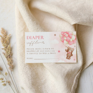 Teddy Bear Balloon Girl Diaper Raffle Card