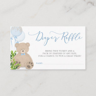 Teddy Bear Balloon Greenery Diaper Raffle Ticket Enclosure Card