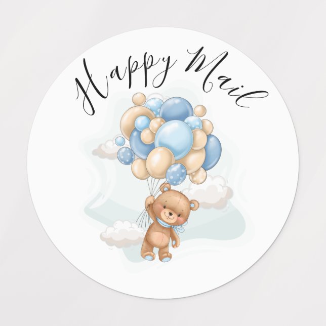 Teddy Bear Balloon Happy Mail Baby Shower  Labels (Design 1)