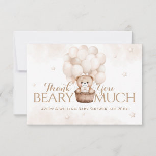 Teddy Bear Balloon Neutral Baby Shower Thank You Card