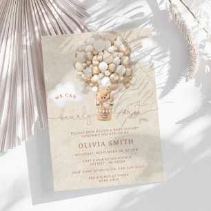 Teddy Bear Balloon Neutral Bearly Wait Baby Shower Invitation