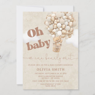 Teddy Bear Balloon Neutral Bearly Wait Baby Shower Invitation