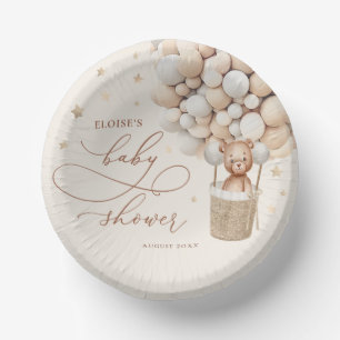 Teddy Bear Balloon Neutral Bearly Wait Baby Shower Paper Plate