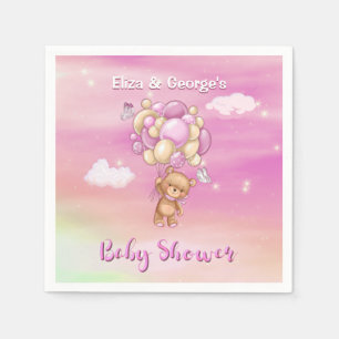 Teddy Bear Balloon Pink Baby Shower Napkin