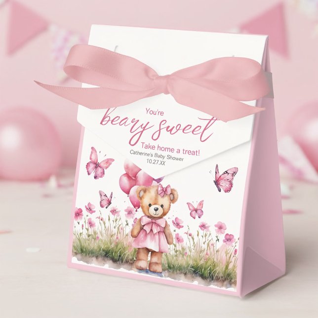Teddy Bear Balloon Pink Butterfly Girl Baby Shower Favour Box (Creator Uploaded)