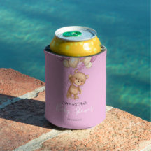 Teddy Bear Balloon PINK  Can Cooler