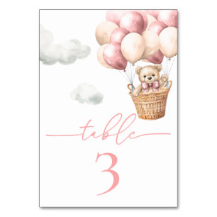 Teddy Bear Balloon Pink Girl Baby Shower Table Number