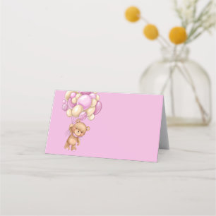 Teddy Bear Balloon Pink Place Card