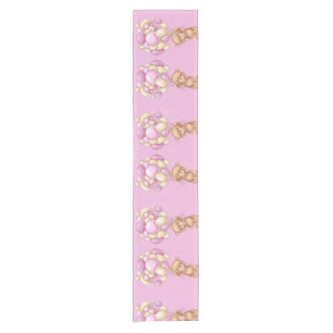 Teddy Bear Balloon Pink Short Table Runner
