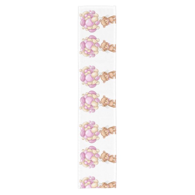 Teddy Bear Balloon Pink Short Table Runner (Front)