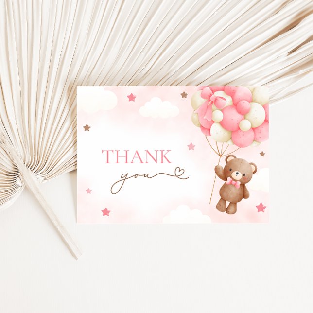 Teddy Bear Balloon Pink Thank You Cards (Creator Uploaded)