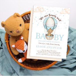 Teddy Bear Balloon Star Bearly Wait Baby Shower Invitation