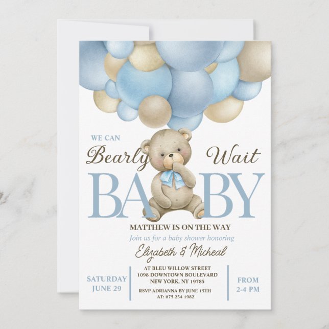 Teddy Bear Balloon Theme Baby Shower Invitation (Front)