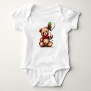 teddy bear & balloon with the Algerian flag. Baby Bodysuit