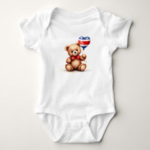 teddy bear & balloon with the Costa Rican flag. Baby Bodysuit