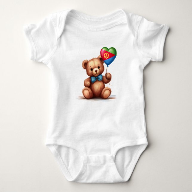 teddy bear & balloon with the Eritrean flag. Baby Bodysuit (Front)