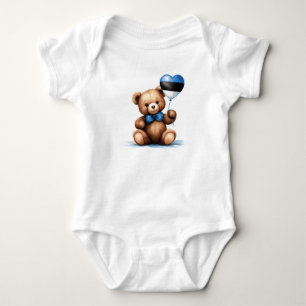 teddy bear & balloon with the Estonian flag. Baby Bodysuit