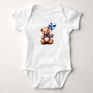 teddy bear & balloon with the Finnish flag. Baby Bodysuit