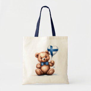 teddy bear & balloon with the Finnish flag. Tote Bag