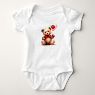 teddy bear & balloon with the Japanese flag. Baby Bodysuit
