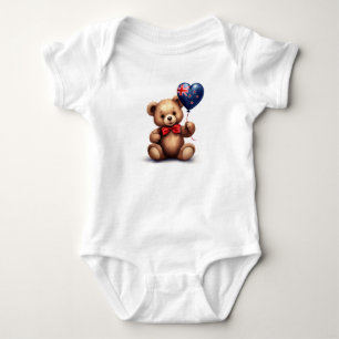 teddy bear & balloon with the New Zealand flag. Baby Bodysuit