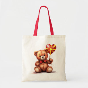 teddy bear & balloon with the North Macedonian fla Tote Bag
