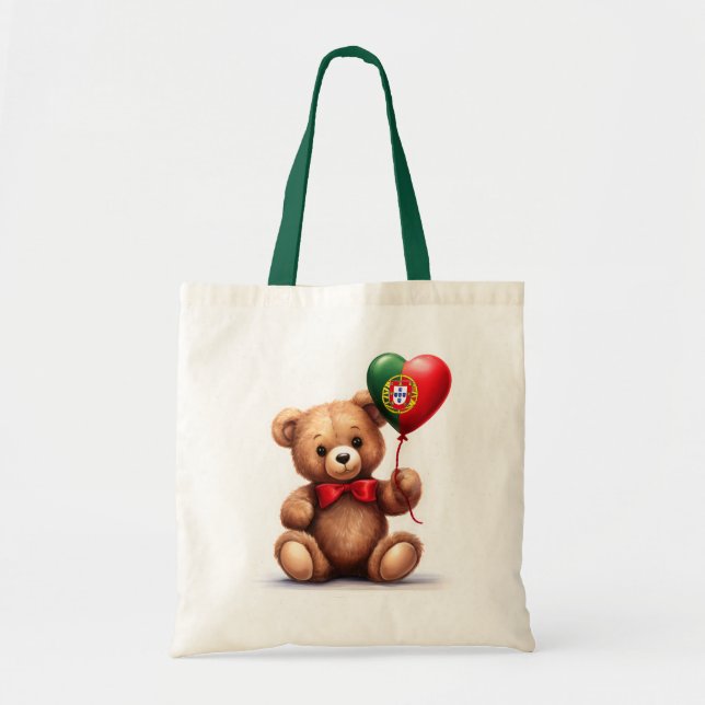 teddy bear & balloon with the Portuguese flag. Tote Bag (Front)