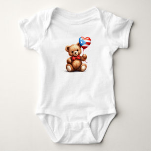 teddy bear & balloon with the Puerto Rican flag. Baby Bodysuit