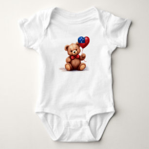 teddy bear & balloon with the Samoan flag. Baby Bodysuit