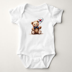 teddy bear & balloon with the South Korean flag. Baby Bodysuit