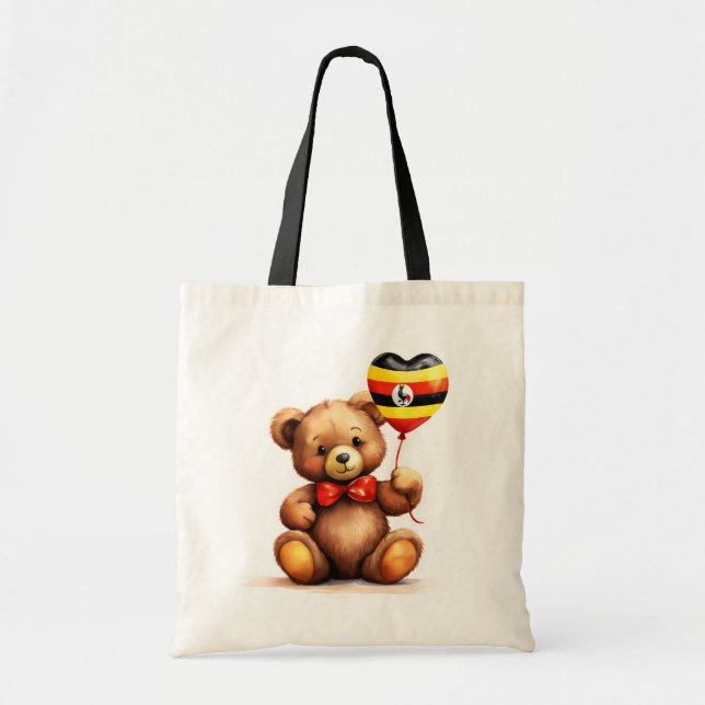 teddy bear & balloon with the Ugandan flag. Tote Bag (Front)