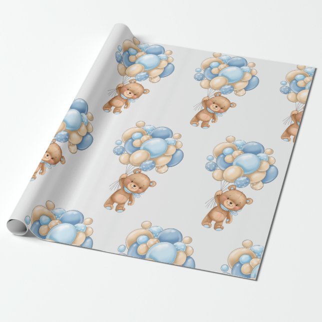 Teddy Bear Balloon  Wrapping Paper (Unrolled)