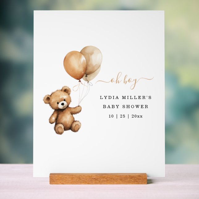 Teddy bear Balloons baby shower Gender neutral  Acrylic Sign (Neutral)