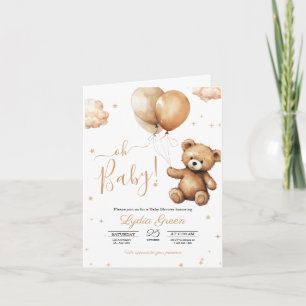 Teddy bear Balloons baby shower Gender neutral Invitation