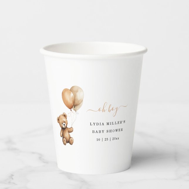Teddy bear Balloons baby shower Gender neutral  Paper Cups (Front)