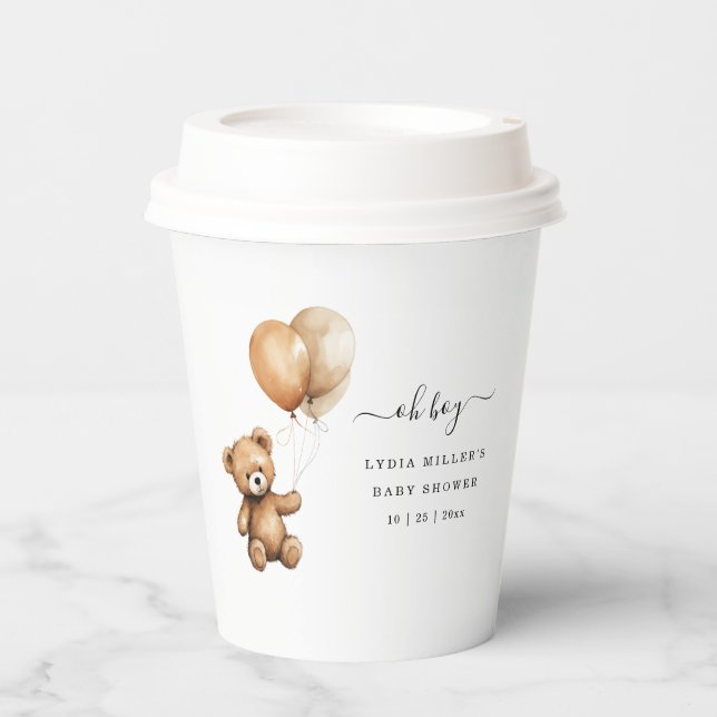 Teddy bear Balloons baby shower Gender neutral  Paper Cups (Front)
