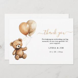 Teddy bear Balloons baby shower Gender neutral Thank You Card