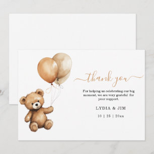Teddy bear Balloons baby shower Gender neutral  Thank You Card