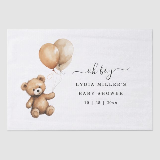 Teddy bear Balloons baby shower Gender neutral  Tissue Paper (Front)