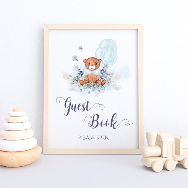 Teddy Bear Balloons Baby Shower Guest Book Poster (Creator Uploaded)