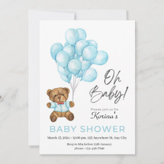Teddy Bear Balloons Baby Shower Invitation