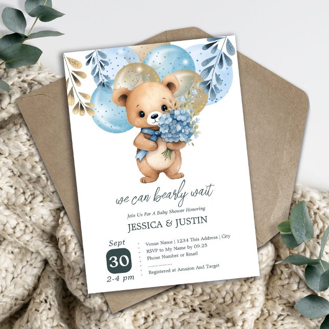Teddy Bear Balloons Baby Shower Invitation (Creator Uploaded)