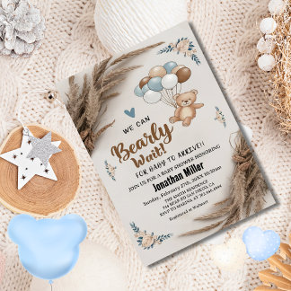 Teddy Bear Balloons Baby Shower Invitation
