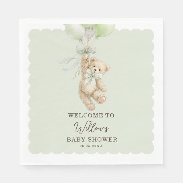 Teddy Bear Balloons Baby Shower Napkins (Front)