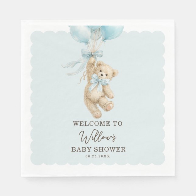 Teddy Bear Balloons Baby Shower Napkins (Front)