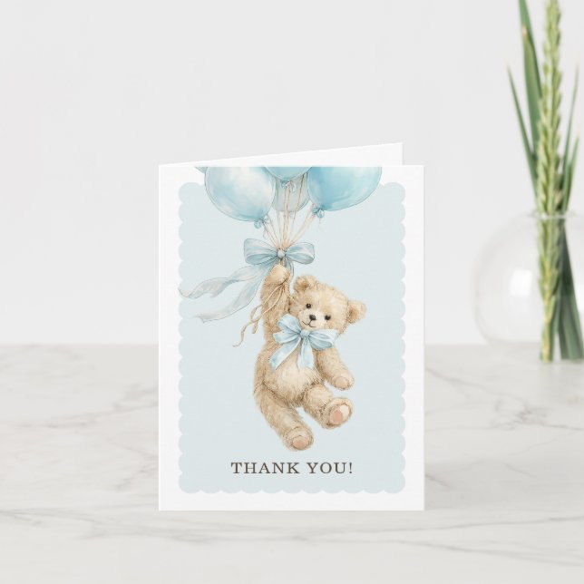 Teddy Bear Balloons Baby Shower Thank You Cards (Front)